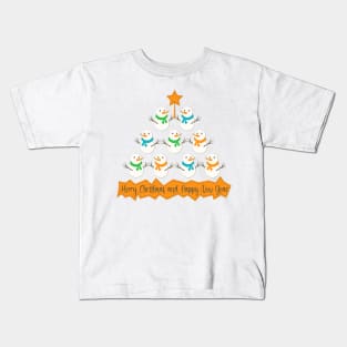 Christmas tree pyramid made of snowman and lettering Kids T-Shirt